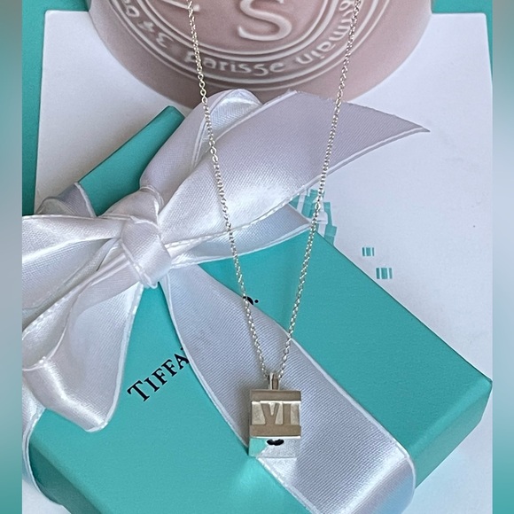 Tiffany & Co. Atlas Cube Pendant Necklace Sterling Silver...